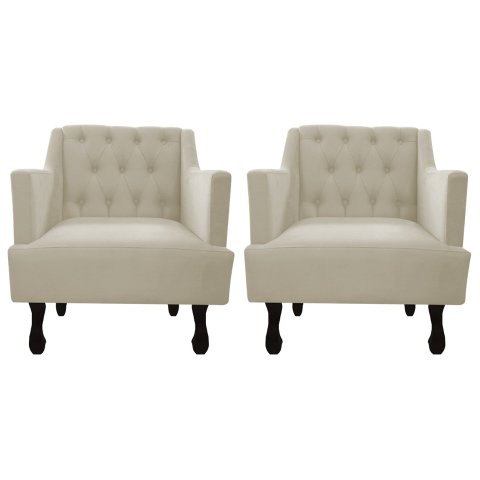 Kit 2 Poltronas Decorativa Julia Couro Bege Pés Madeira Ms Decor