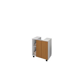 Gabinete de Coluna Banheiro 01 Porta e Prateleira com Rodízios Pequin Branco Ripado - 4