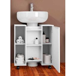 Gabinete de Coluna Banheiro 01 Porta e Prateleira com Rodízios Pequin Branco Ripado - 3