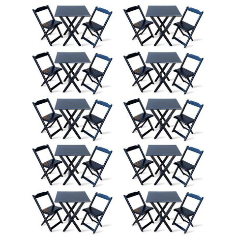 Kit de 10 Conjuntos de Mesa Dobrável 60x60 com 2 Cadeiras Preto - Cor: Preto