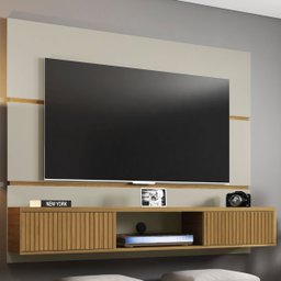 Painel Ambar Sala ParaTV até 65 Polegadas Off White com Cinamomo Ripado - 1