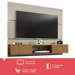 Painel Ambar Sala ParaTV até 65 Polegadas Off White com Cinamomo Ripado - 2