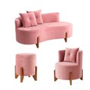 Ver imagem 6 de Kit Decorativo Sofá Curvo Orgânico + 01 Puff e Poltrona Luna Veludo Rosa - Montanaris Decor