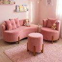 Ver imagem 1 de Kit Decorativo Sofá Curvo Orgânico + 01 Puff e Poltrona Luna Veludo Rosa - Montanaris Decor