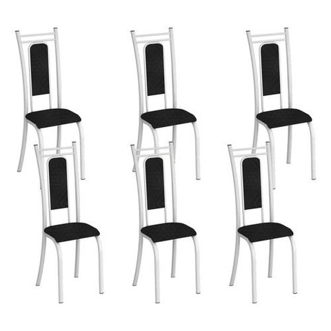 Kit 6 Cadeiras Paris Corino Tempest Preto Tubo Branco