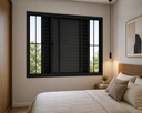 Ver imagem 1 de Janela Veneziana 3 Folhas com Grade Alumínio Preto 100x120 Linha 25 Jade
