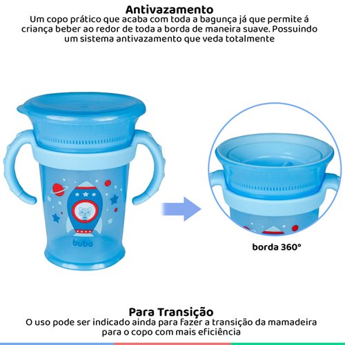 Copo de Treinamento 360 Bebê - Alça Removível - 210ml - Foguete