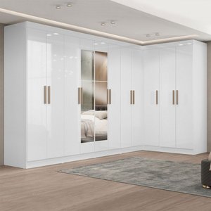 Guarda-roupa Casal Modulado Paris 11 Portas 4 Gavetas com Espelho Branco - Maxel