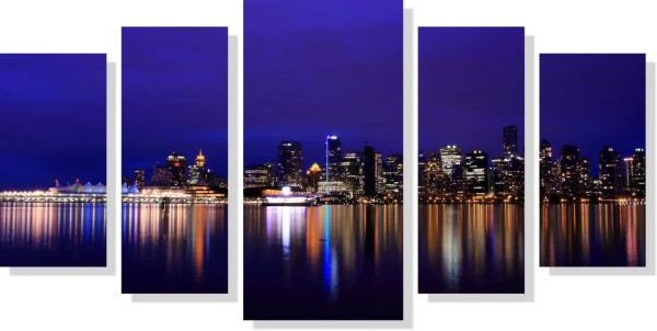 Quadro Decorativo Cidade com Luzes para Sala 5 peças m3 - 1