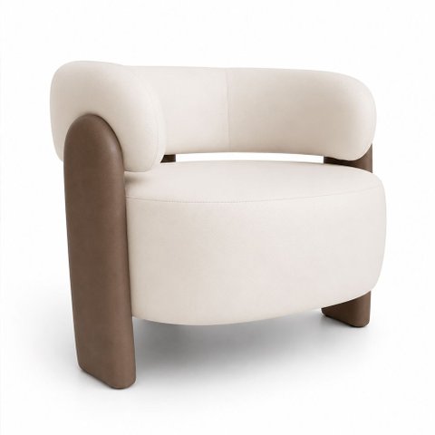 Poltrona Orgânica Argo Courino Marrom | Off White - Sallar Home