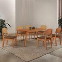 Ver imagem 1 de Mesa de Jantar Copper 180cm Tampo Mdf Laminado 6 Cadeiras Veludo Marrom/naturalle/naturalle