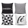 KIT CAPAS ALMOFADAS DECORATIVAS FÉ GRATIDÃO 04 UNIDADES - Preto - 45x45 - 1