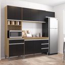 Ver imagem 1 de Cozinha Modulada Completa Andréia 240cm com Tampo Amêndoa Preto - Ajl