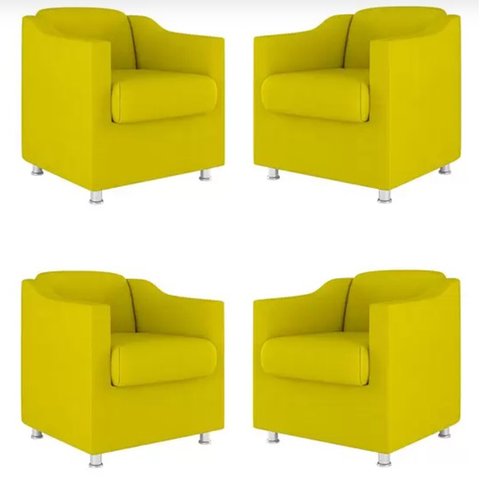 Kit 4 Poltronas Decorativa Tilla Suede Amarelo - Twdecora