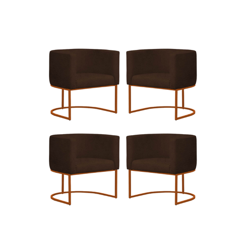 Kit4 Poltronas Reforçada Decorativa Sala Estar Jantar Gabriela Base Ferro Bronze Suede:marrom