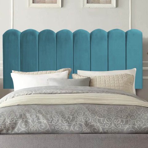 Painel Estofado Luxo Nuvem Alanis 195cm King Size para Cama Box Suede Azul Turquesa - Gat Magazine