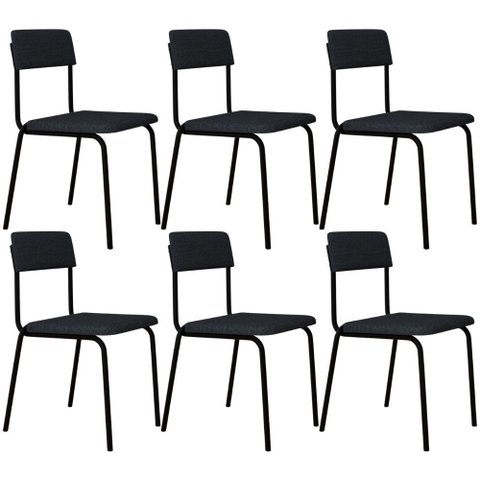 Kit 06 Cadeiras Estofada para Sala de Jantar Sense Preto C01 Linho Cinza - Lyam Decor