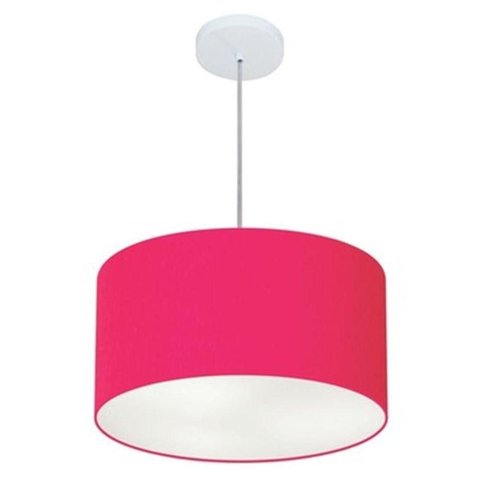 Lustre Pendente Cilíndrico Md-4099 Cúpula em Tecido 40x25cm Rosa Pink - Bivolt