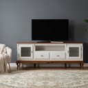 Ver imagem 1 de Rack para TV até 75 Polegadas 195cm 2 Portas Vidro 2 Gavetas Prateleira Interna Pés Luis Xv