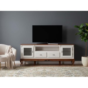 Rack Linz 2 Portas Vidro 2 Gavetas Pés Luis Xv 75 X 195 X 40 Cm (a X L X P) - Cor Offwhite/imbuia