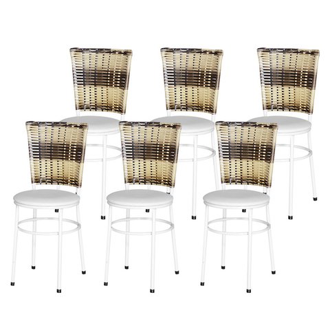 6 Cadeiras para Mesa Branca Hawai Cappuccino Premium:branco