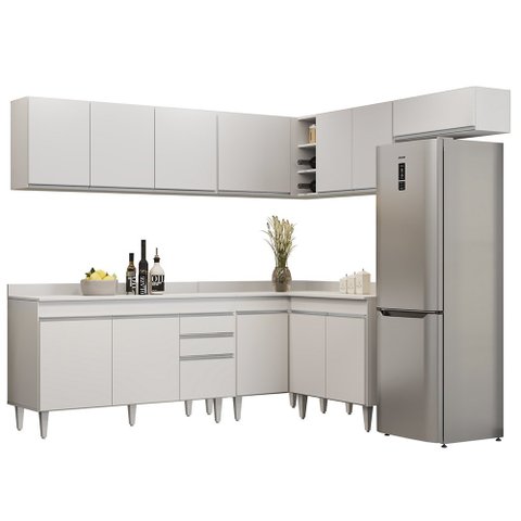 Armário de Cozinha Modulado de Canto 7 Peças Cp23 Balcão com Tampo Branco - Lumil Lumil Móveis