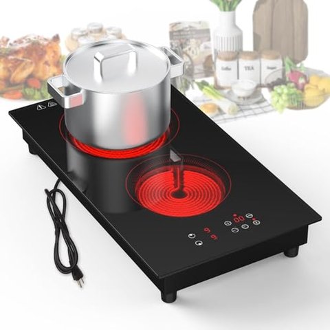 Vbgk Cooktop Elétrico 3000w, 2 Bocas Embutido e Portátil com Timer (preto)