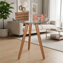 Ver imagem 1 de Mesa de Canto Pés Palito Amadeirado com Espelho Redondo MDF Madeira 60cm Off White Decoraper