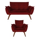 Ver imagem 1 de Kit Namoradeira + 1 Poltrona Decorativa Opalla Suede Vinho - Dominic Decor