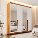 Ver imagem 1 de Roupeiro Solteiro Porto 4 Portas com Espelho 161x214cm Freijó/Branco 240847