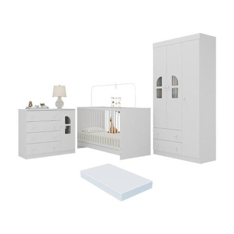 Quarto de Bebê Completo com Berço 3 em 1 com Colchão Incluso Amora Multimóveis Mp4573