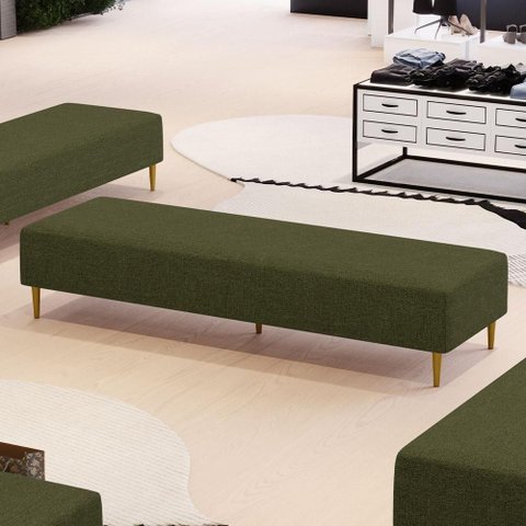 Puff Decorativo Sala de Estar Bali W01 Pés Palito 170x60cm Linho Verde - Lyam Decor