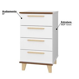 Gaveteiro com 4 Gavetas Brv - Branco/pinus - 2