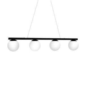 Luminária Pendente Estilo Jabuticaba Preta com Globo Leitoso para 4 Lâmpadas Halopin G9 Bivolt