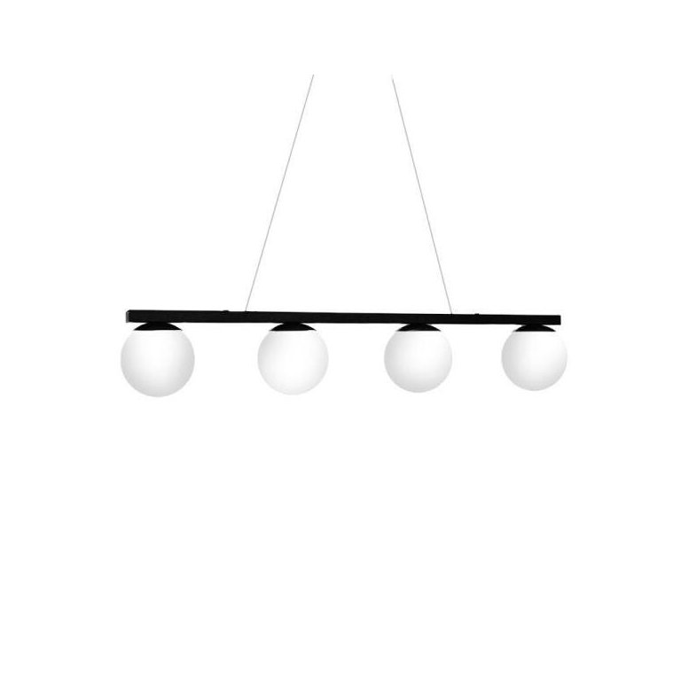 Luminária Pendente Estilo Jabuticaba Preta com Globo Leitoso para 4 Lâmpadas Halopin G9 Bivolt