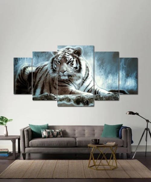 Quadro Decorativo Tigre na noite Para Sala 5 peças - 2