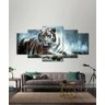 Quadro Decorativo Tigre na noite Para Sala 5 peças - 2