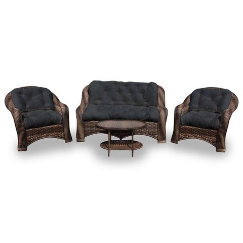 Conjunto de Sofá Fibra Sintética Bruxelas - 1 Sofá 2 L + 2 Poltronas + 1 Mesa Centro - Tecido Duna P