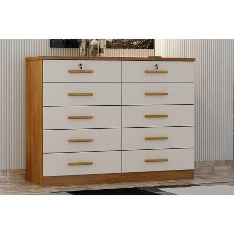 Cômoda de Quarto Milão/Deca c/ 10 Gavetas Cumaru/Fendi 25 - Una Mobília