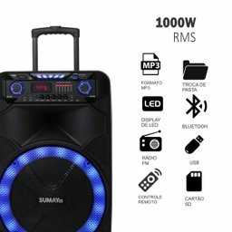 Caixa Som Portátil Bluetooth Amplificada 1000W com Microfone Thunder x Sumay - 5