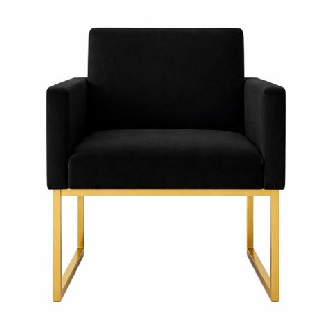 1 Poltrona para Recepção Lina com Base de Ferro Dourado Resistente Preto