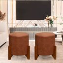 Ver imagem 1 de 2 Puf Thor Puff Redondo com Pés em Madeira 35x35cm Tecido Corino Cor Camel