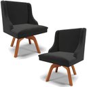 Ver imagem 1 de Kit 2 Cadeiras Decorativas Sala de Jantar Base Giratória de Madeira Firenze Veludo Preto/Natural G19