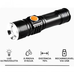Lanterna Recarregável Usb Luz Negra Uv 3 Modos Zoom - 6