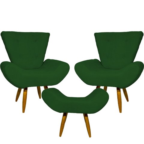 Kit 2 Poltronas Decorativas Para Sala Recepção Escritório Consultório + Puff Emilia Suede