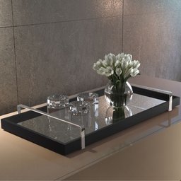 Bandeja Decorativa Espelhada Alça Cromada Larflex Preta - 1