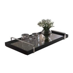 Bandeja Decorativa Espelhada Alça Cromada Larflex Preta - 2