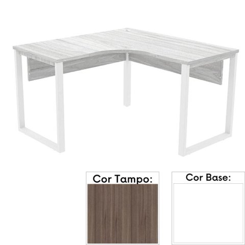 Mesa de Escritório em L Pé Tubular Pe25 em Mdp 145 x 145 x 60cm Cor Walnut e Base Branca