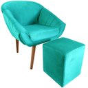 Ver imagem 1 de Kit Poltrona Giovana Puff Quadrado e Almofadas em Sued Premium: Tiffany Pés Madeira Claro