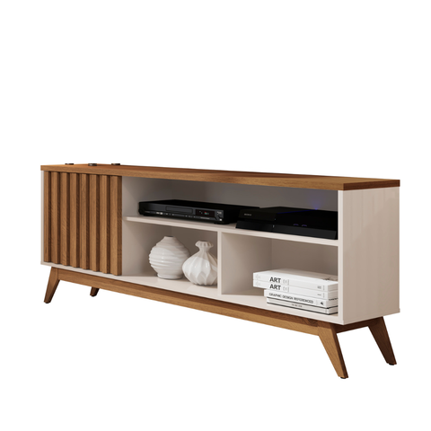 Rack de TV 50" 55" Retro para Apartamento Pequeno Malbec Wood Anto:Ripado/Off White Freijo